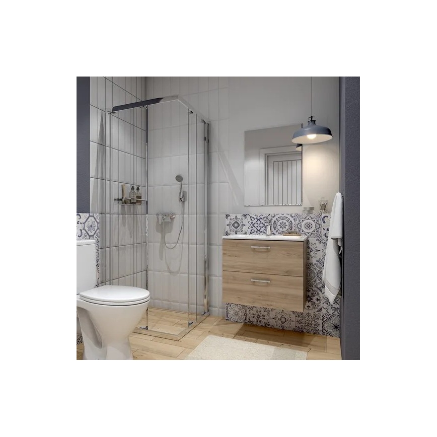 Cersanit S801-457 - Mobile bagno sospeso con lavabo NIKO 60x45 cm, finitura noce