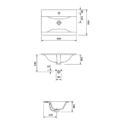 Cersanit S801-457 - Mobile bagno sospeso con lavabo NIKO 60x45 cm, finitura noce