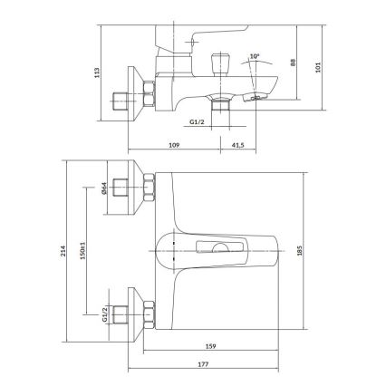 Cersanit S951-006 - Rubinetto vasca da bagno MILLE cromo lucido