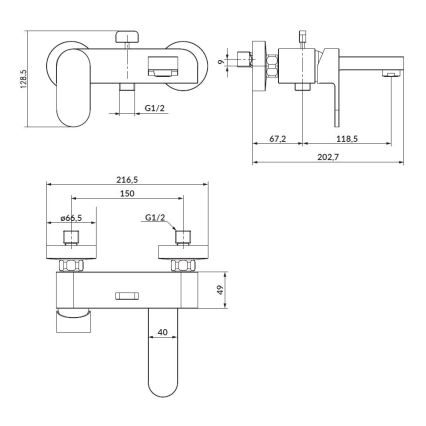 Cersanit S951-307 - Rubinetto vasca da bagno CREA nero