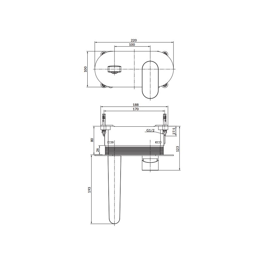 Cersanit S951-330 - Rubinetto per lavabo da incasso CREA cromo lucido