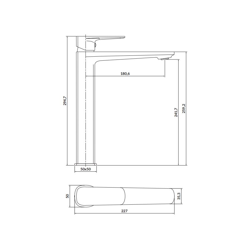 Cersanit S951-391 - Rubinetto del lavandino LARGA 29,5 cm nero