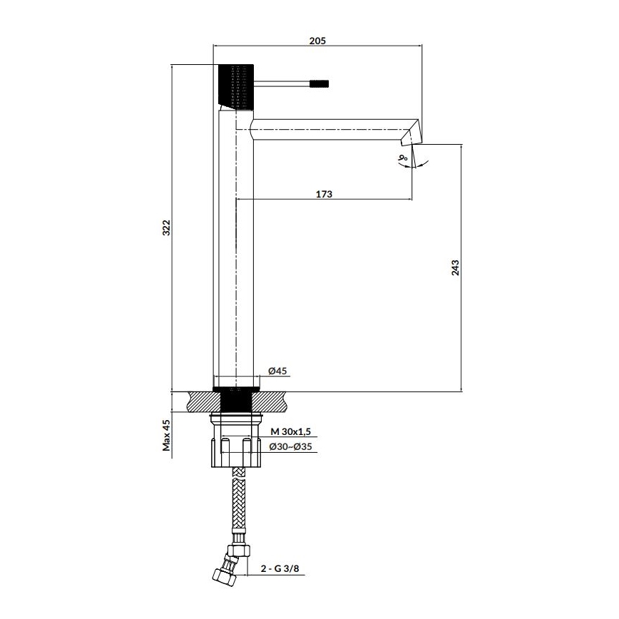 Cersanit S951-592 - Rubinetto del lavandino ZEN 32,2 cm cromo lucido