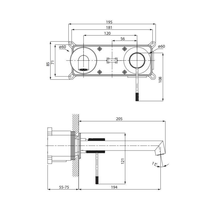 Cersanit S951-593 - Rubinetto per lavabo da incasso ZEN cromo lucido