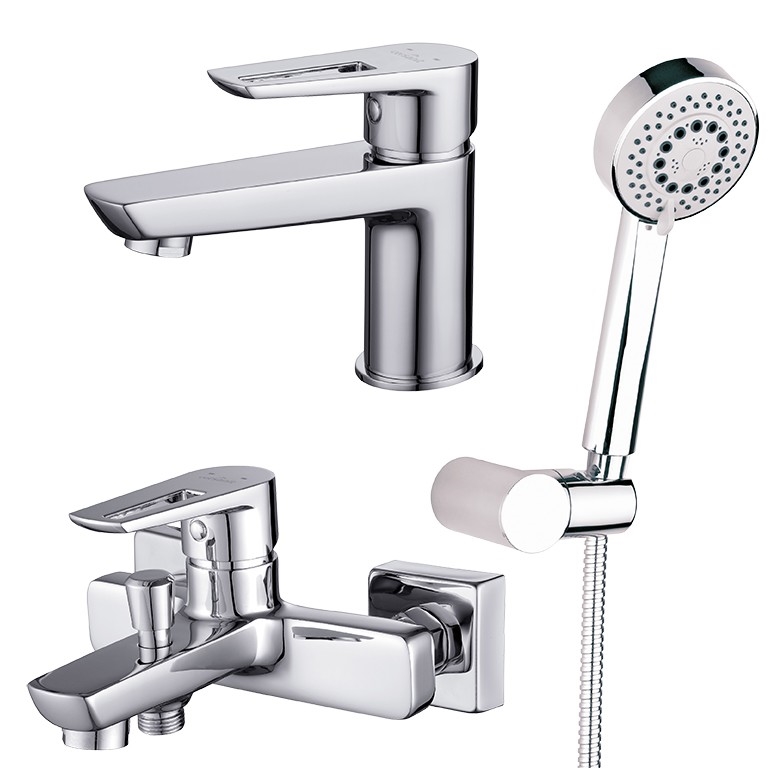 Cersanit S952-003 -Set da bagno con rubinetto + rubinetto per lavabo MILLE cromo lucido