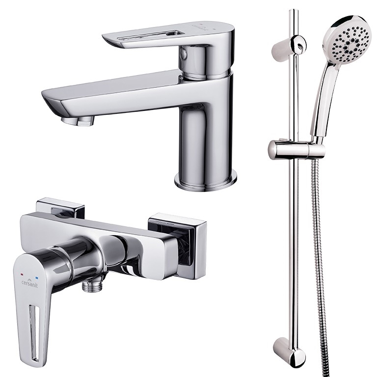 Cersanit S952-004-Set doccia con rubinetto + rubinetto per lavabo MILLE cromo lucido