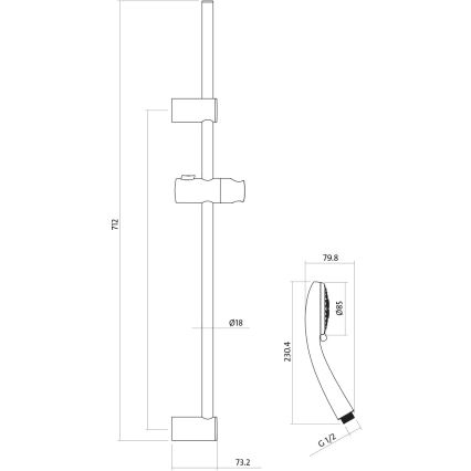 Cersanit S952-004-Set doccia con rubinetto + rubinetto per lavabo MILLE cromo lucido