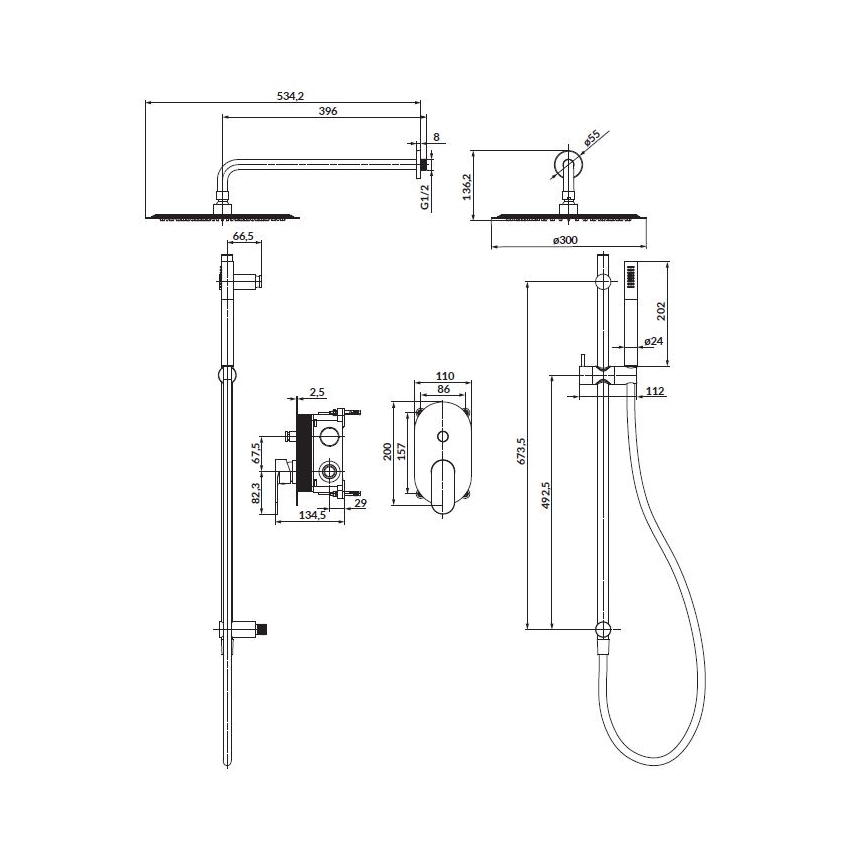 Cersanit S952-008 - Set doccia con rubinetto a incasso CREA cromo lucido