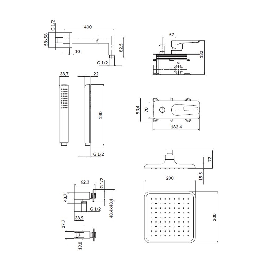 Cersanit S952-012 - Set doccia con miscelatore incasso MILLE cromo lucido