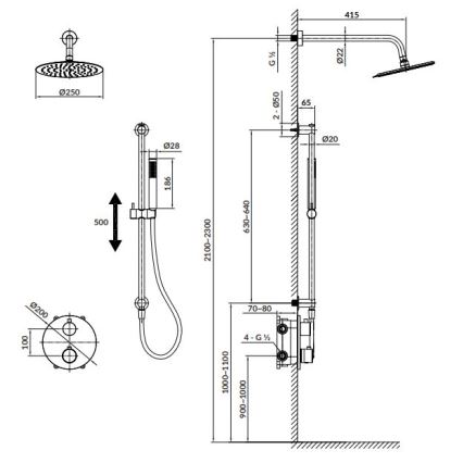 Cersanit S952-032 - Set da doccia con rubinetto termostatico da incasso ZEN cromo lucido