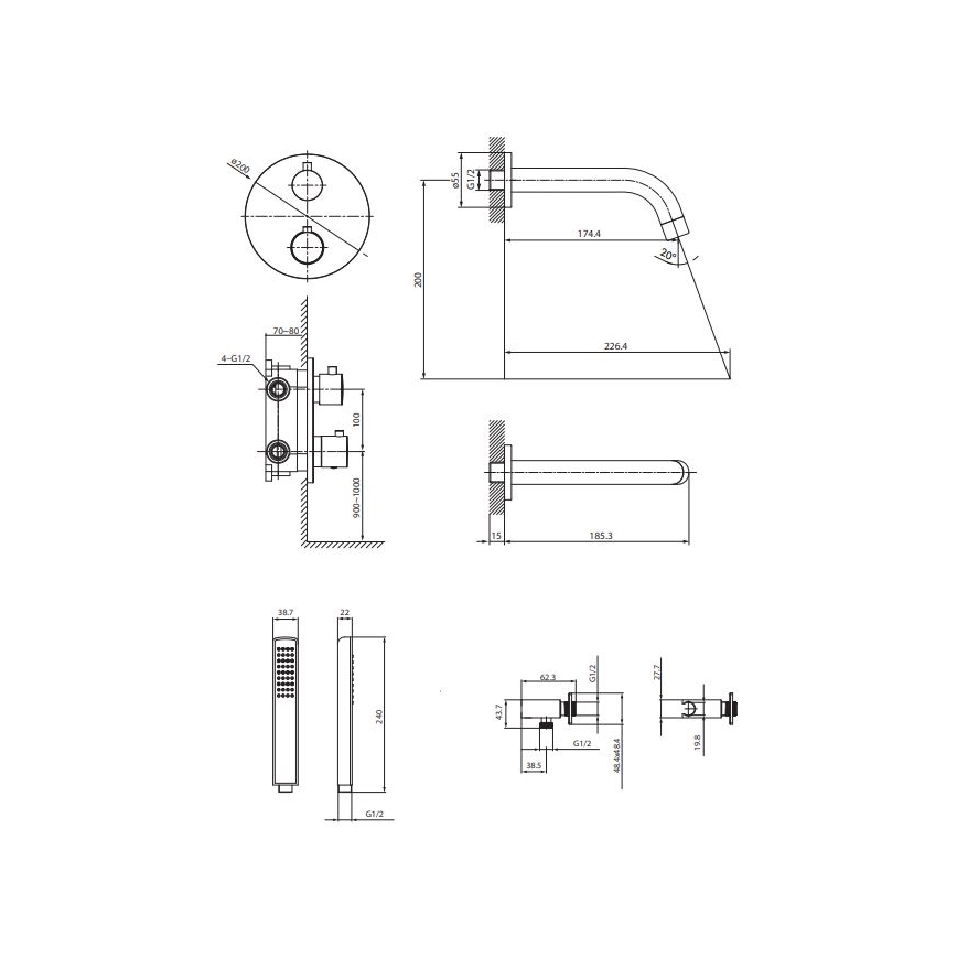 Cersanit S952-034 - Set da bagno con rubinetto termostatico da incasso ZEN cromo lucido