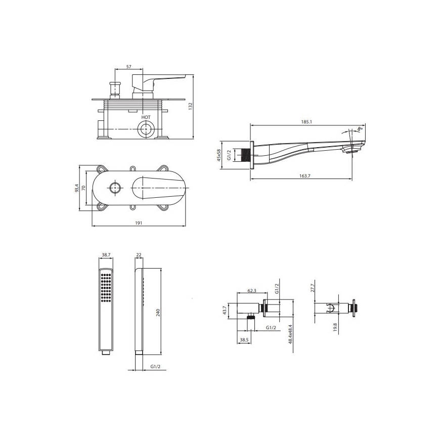 Cersanit S952-036 - Set da bagno con rubinetto a scomparsa CITY cromo lucido