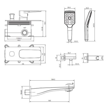 Cersanit S952-039 - Set da bagno con rubinetto a scomparsa LARGA cromo lucido