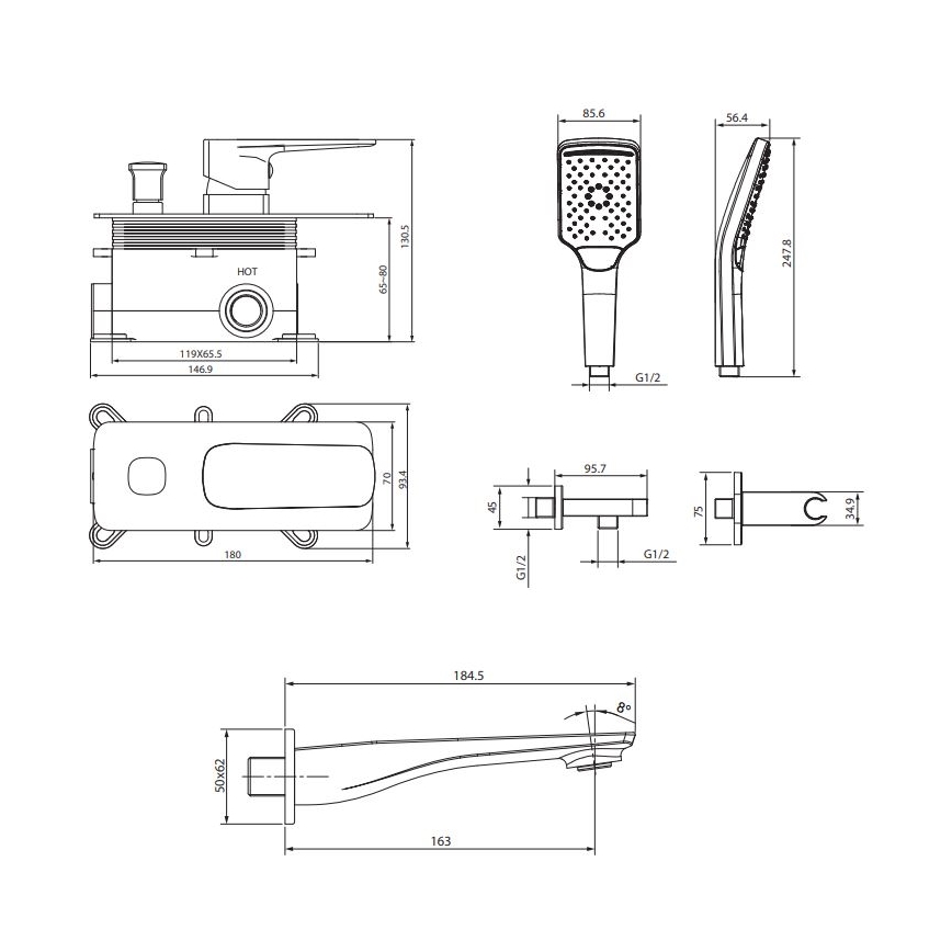 Cersanit S952-039 - Set da bagno con rubinetto a scomparsa LARGA cromo lucido