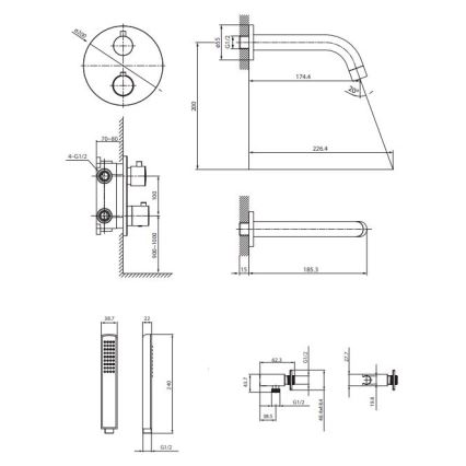 Cersanit S952-041 - Set da bagno con rubinetto termostatico da incasso ZEN nero