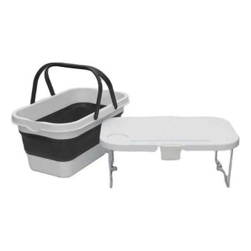 Cestino da campeggio pieghevole per picnic con coperchio 2in1 bianco/grigio