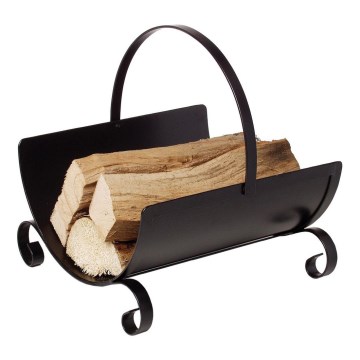 Cestino in metallo per legna con manico 40x38 cm nero