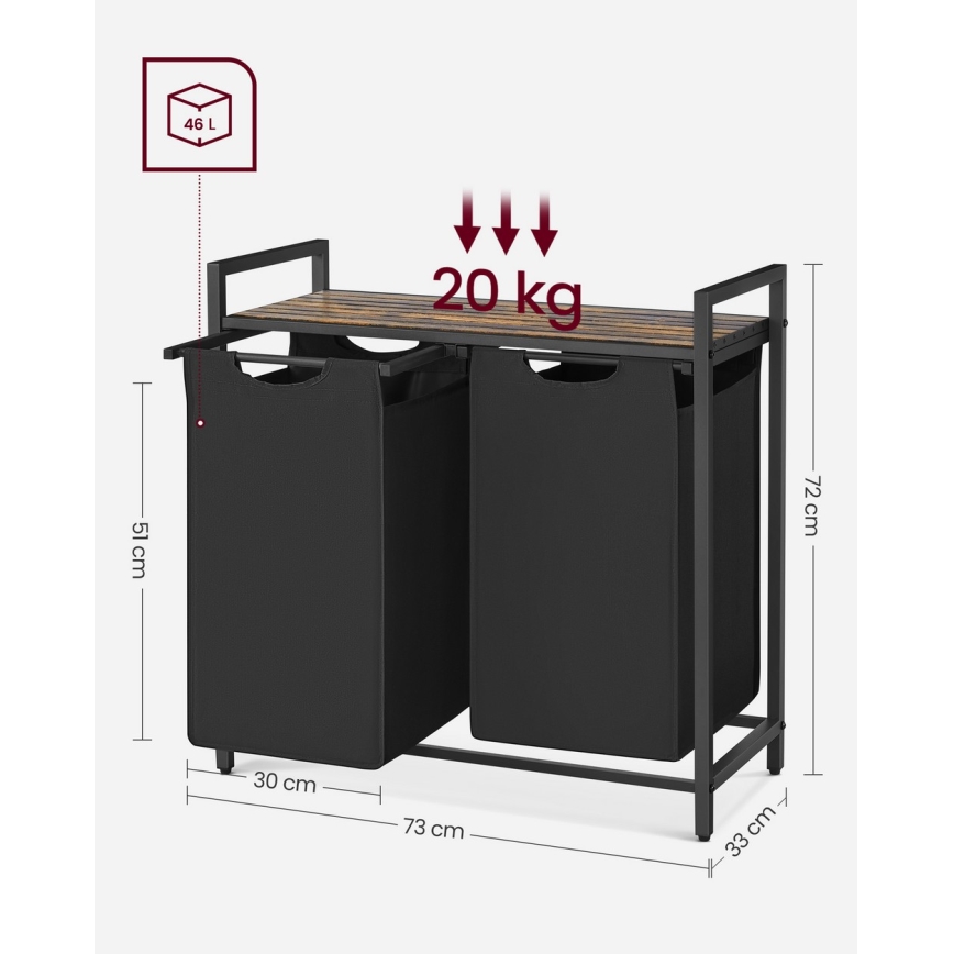 Cesto per biancheria REX 73x72x33 cm marrone/nero