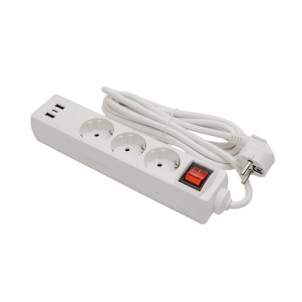 Ciabatta multipresa con interruttore, 3 prese SCHUKO, 2 porte USB-A e 1 porta USB-C, cavo 3 m, bianca