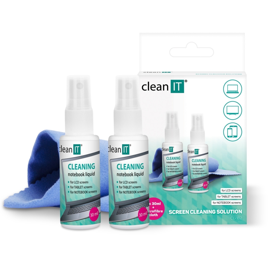 CLEAN IT CL-182 - Soluzione per la pulizia dello schermo con panno 2x 30 mm