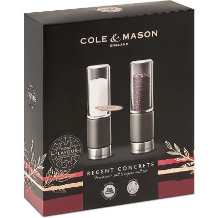 Cole&Mason - Coppia di macinapepe e macinasale REGENT CONCRETE, 2 pezzi, cemento, 18 cm