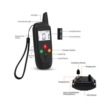 Collare elettrico per addestramento cani 52cm 500m 3,7V 300 mAh IP67