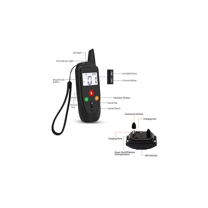 Collare elettrico per addestramento cani 52cm 500m 3,7V 300 mAh IP67