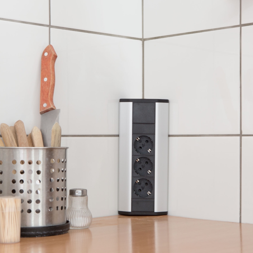 Colonna angolare con 3 prese 230V nero/argento