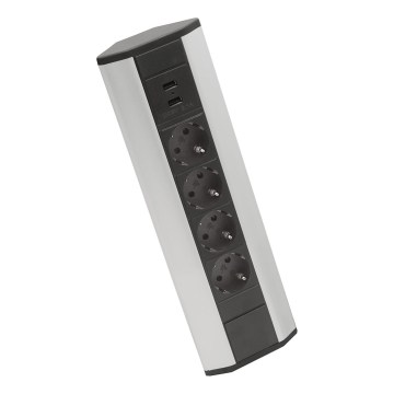 Colonna angolare con prese 4x230V + 2xUSB-A nero/argento