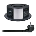 Colonna con prese per piano tavolo con ricarica wireless Qi 3x230V + 1xUSB-A + 1xUSB-C nero/argento