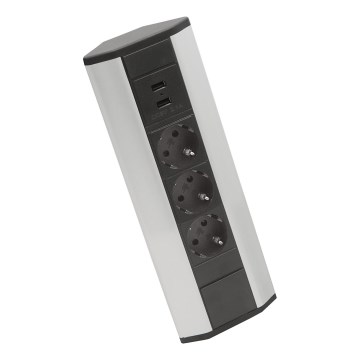Colonna prese ad angolo 3x230V + 2xUSB-A nero/argento