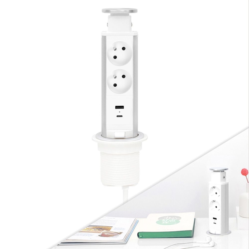 Colonna prese da montare sul piano della scrivania 2x230V + USB-A + USB-C