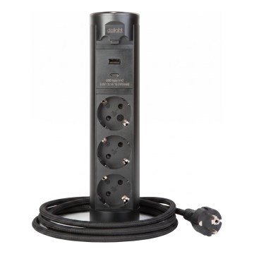 Colonna prese per piano della scrivania 3x230V + USB-A + USB-C nera