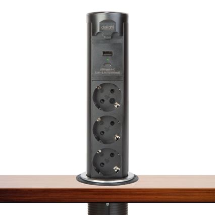 Colonna prese per piano della scrivania 3x230V + USB-A + USB-C nera