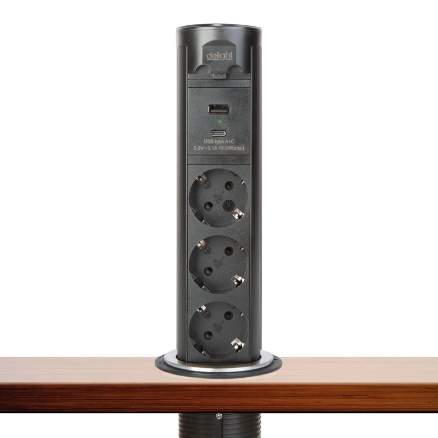 Colonna prese per piano della scrivania 3x230V + USB-A + USB-C nera
