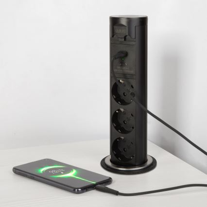 Colonna prese per piano della scrivania 3x230V + USB-A + USB-C nera