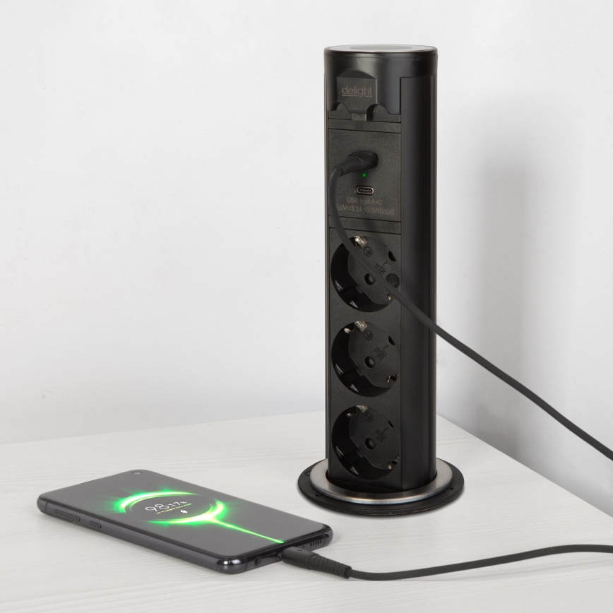 Colonna prese per piano della scrivania 3x230V + USB-A + USB-C nera