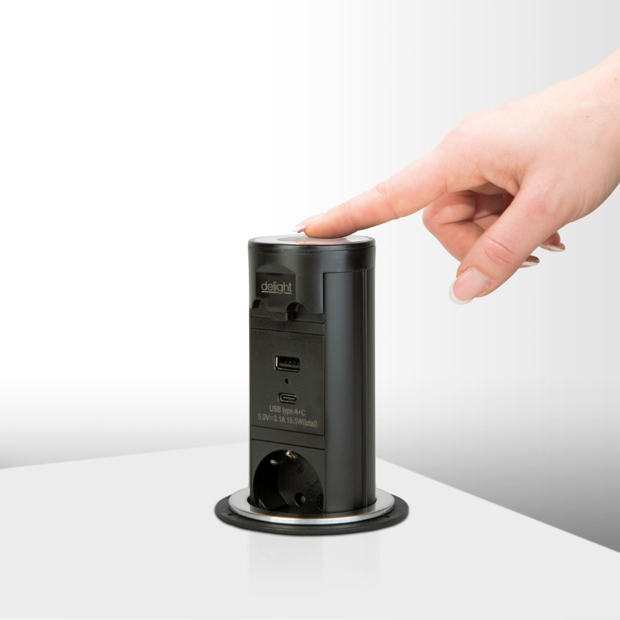 Colonna prese per piano della scrivania 3x230V + USB-A + USB-C nera