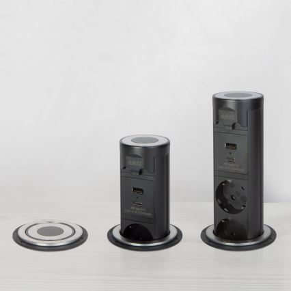 Colonna prese per piano della scrivania 3x230V + USB-A + USB-C nera