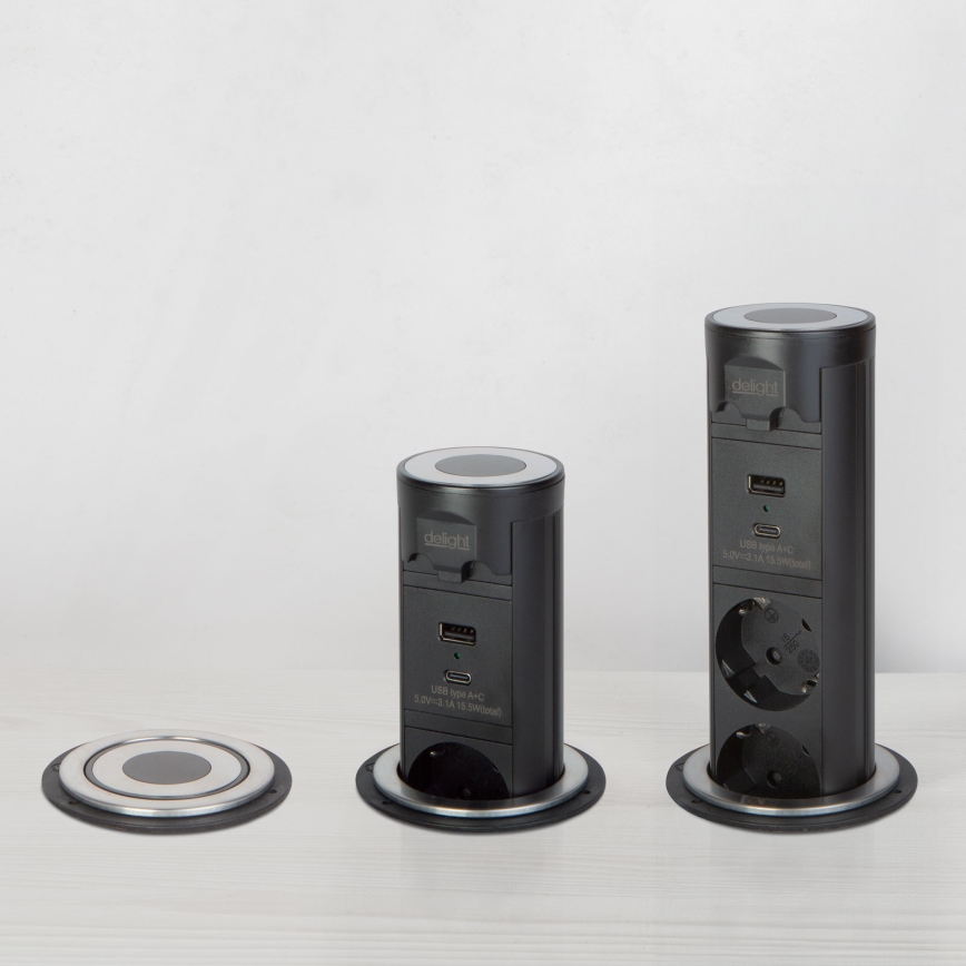 Colonna prese per piano della scrivania 3x230V + USB-A + USB-C nera