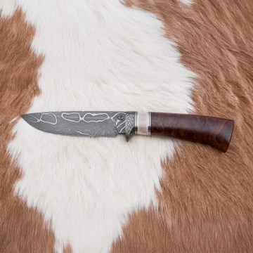 Coltello da caccia in damasco 12,4 cm Betulla/corna di renna