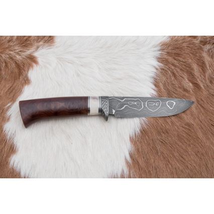Coltello da caccia in damasco 12,4 cm Betulla/corna di renna