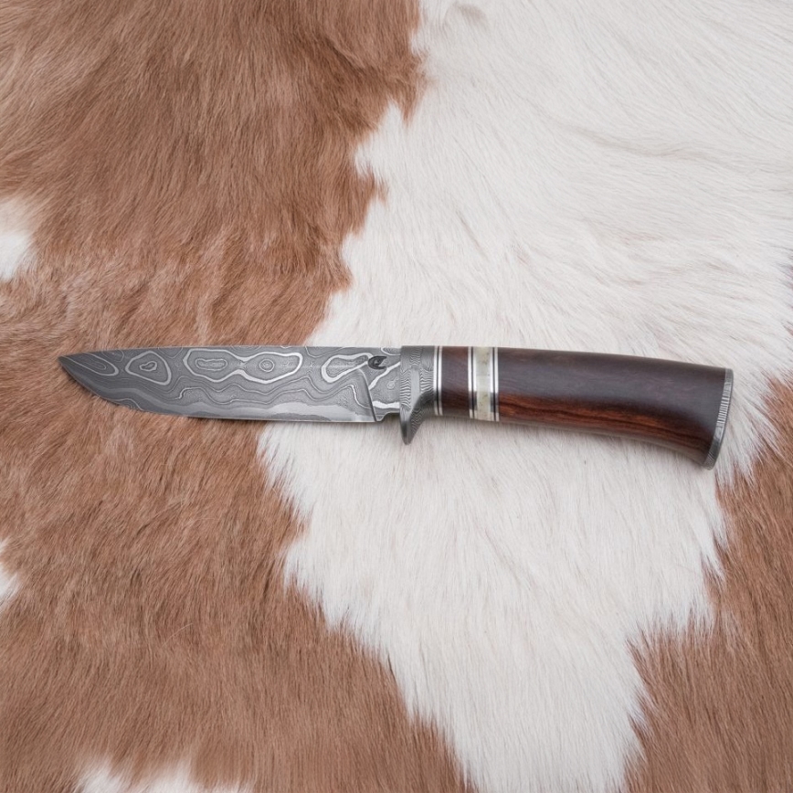 Coltello da caccia in damasco 13,8 cm ironwood/osso di bufalo