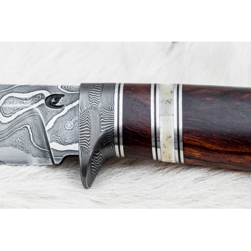 Coltello da caccia in damasco 13,8 cm ironwood/osso di bufalo