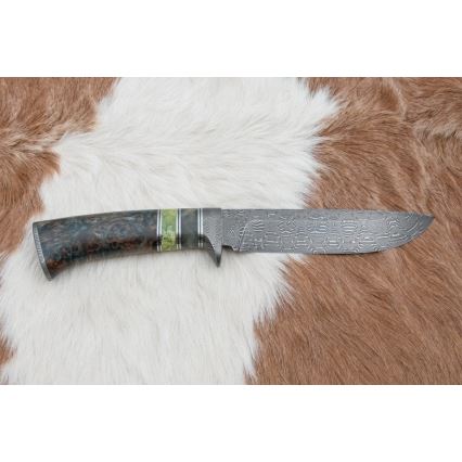 Coltello da caccia in damasco 14,5 cm ontano/serpentinite