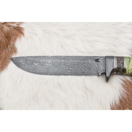 Coltello da caccia in damasco 14,5 cm ontano/serpentinite