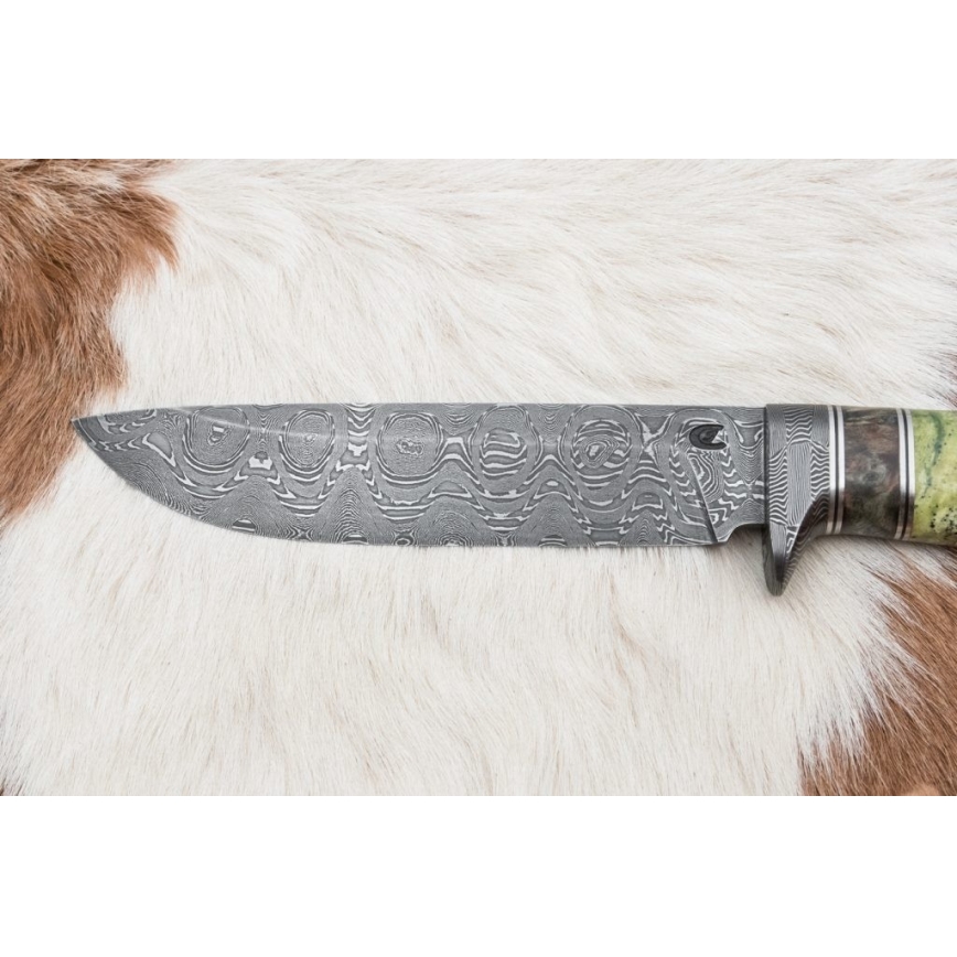 Coltello da caccia in damasco 14,5 cm ontano/serpentinite