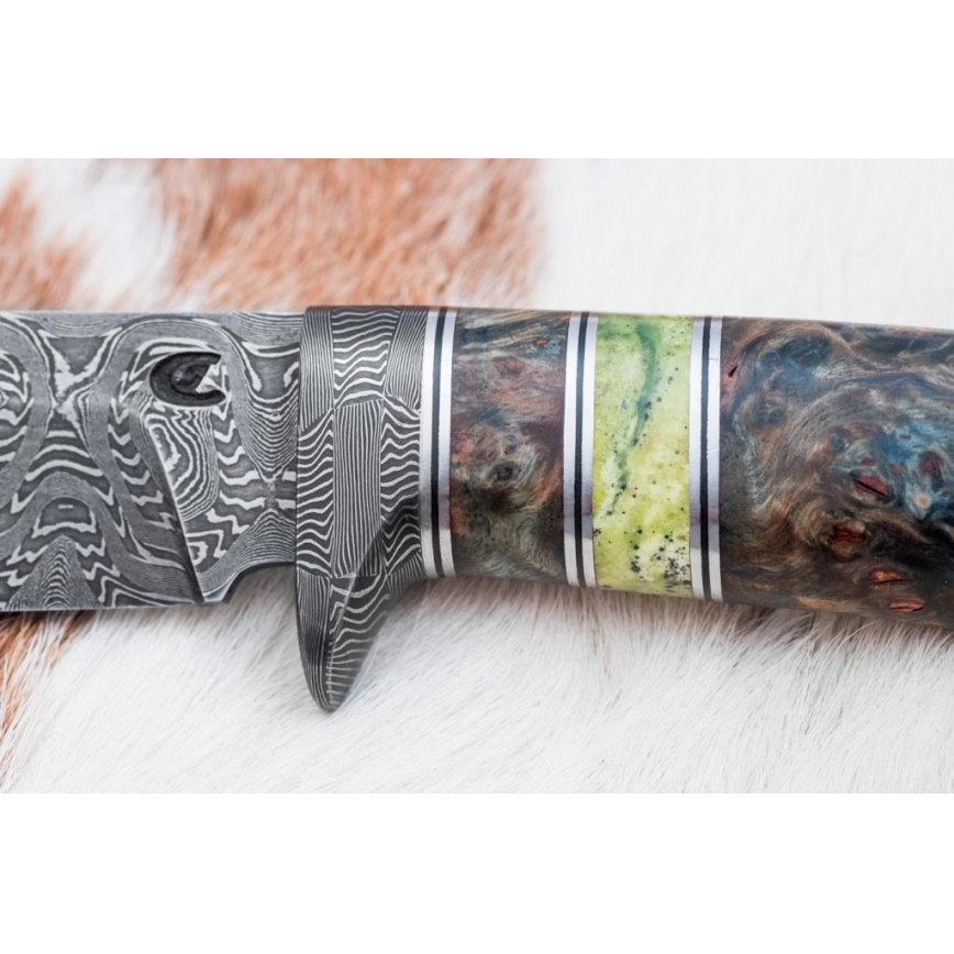 Coltello da caccia in damasco 14,5 cm ontano/serpentinite