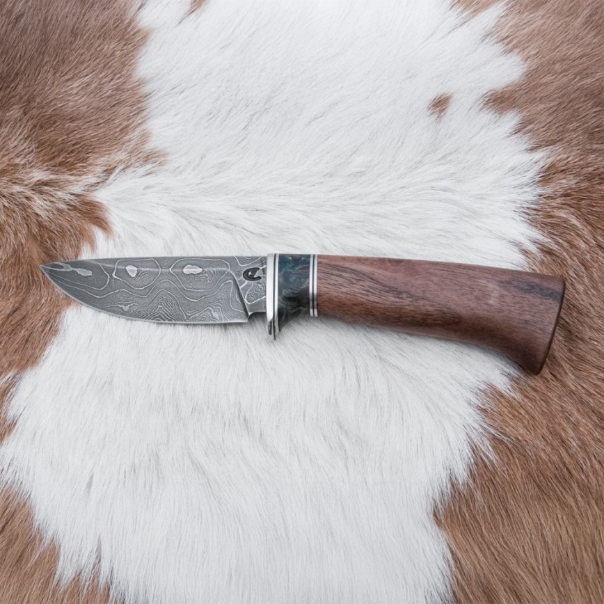 Coltello da caccia in damasco 9,7 cm noce/maple