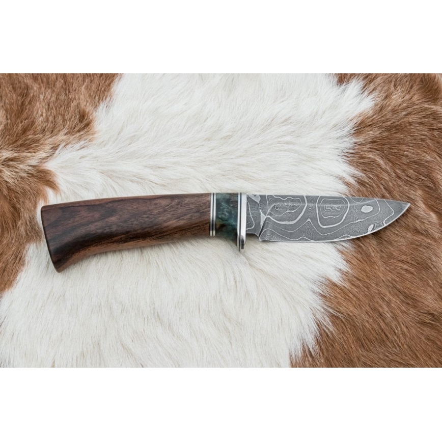 Coltello da caccia in damasco 9,7 cm noce/maple